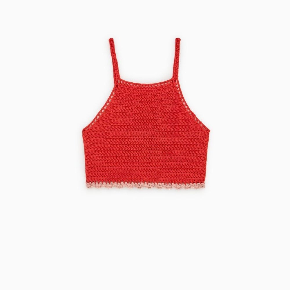 Zara Girls Crochet Button Back Crop Top L